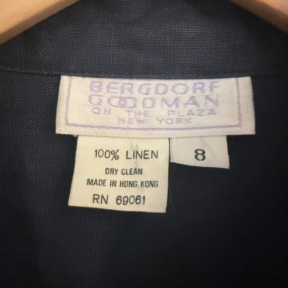 Vintage 80s Bergdorf Goodman Linen Shirt Dress Sz 8 Navy “On the Plaza” Label - Picture 4 of 16